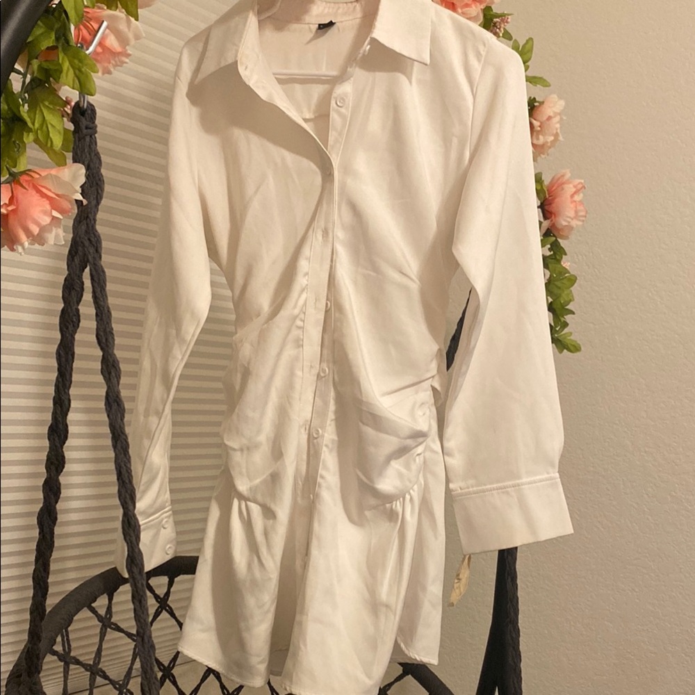 White Button-Up Shirt Dress